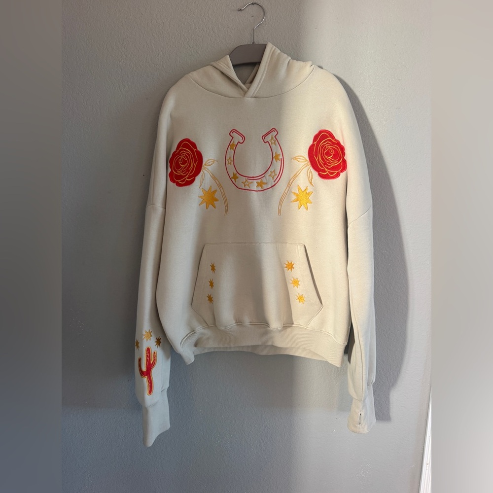 Cream Hoodie and Sweatpants Set Cactus Equestrian Rose Heart size XS NWOT - Picture 5 of 13